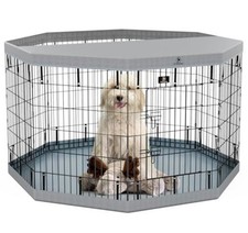 Metal Dog Playpen, 8 Panels 24''H Indoor Puppy Exercise Fence, Grey