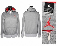 Nike Air Jordan Therma Fit Hoodie Youth L Gray Red Jumpman Zip Up