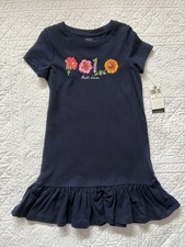 NWT, Girls Polo Ralph Lauren Navy Polo T-Shirt Dress With Flowers Size 5