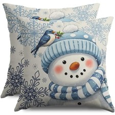 Winter Snowman Pillow Covers 18X18 Set of 2 18" x 18" Pack of 2 Blue White