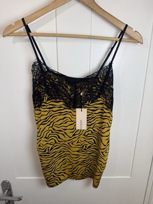 Soaked in Luxury Camisole Top Womens S Honey Tiger Print BNWT Lace Trim Cami New