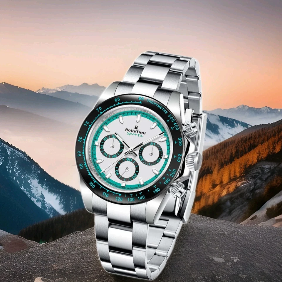 🔝 ROLLSTIMI R137T SPORTS BIANCO VERDE 50M Ø39 MOVIMENTO AUTOMATICO OROLOGIO ⌚ - Immagine 4 di 4