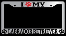 Chrome License Plate Frame I Heart My Labrador Retriever (Paw) Auto 446