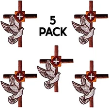 Cross with White Dove (5-Pack) Religious Embroidered Iron On Patch Applique