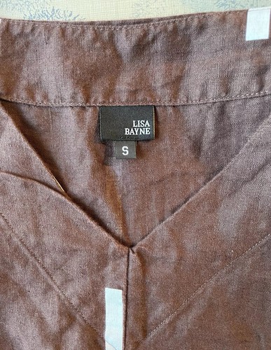 Lisa Bayne Dress Linen Brown White Stripe V Neck Minimalist Lagenlook Small - Picture 3 of 4