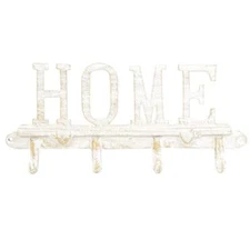 Cast Iron Key Holder for Wall Vintage White Home Shape Key Rack with 4 Hooks ...