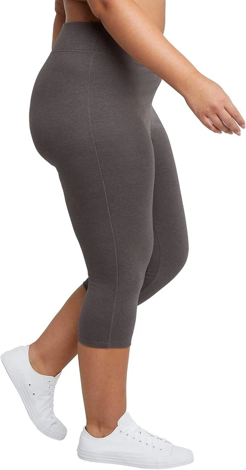 Leggings capri Just My Size jersey de algodón elástico para mujer talla grande cintura 1X-5X Foto 2 de 4