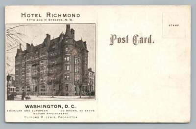 Hotel Richmond H Street & 17th NW Washington DC Antique Advertising MAP 1908