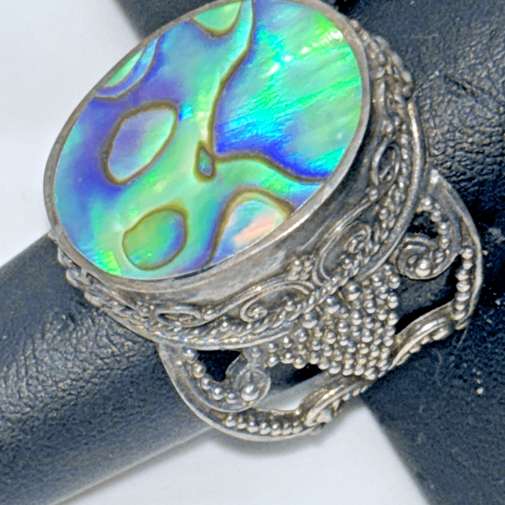 925 silver abalone shell statement ring large int… - image 2