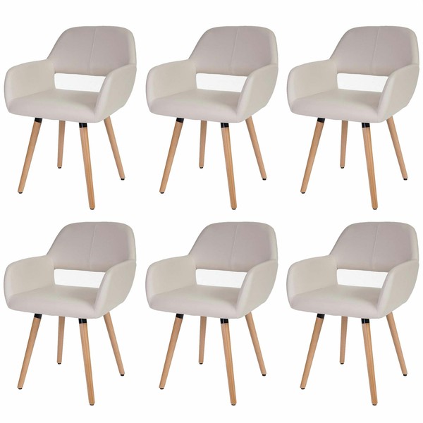 6Er-Set Esszimmerstuhl MCW-A50 Ii, Stuhl Lehnstuhl, Retro, Kunstleder, Creme-image
