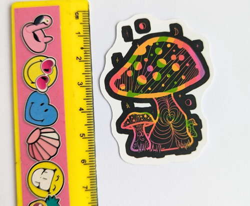 Small Sticker Decal For Laptop Scrapbooking Water Bottle Trippy Neon Mushroom - Picture 2 of 2