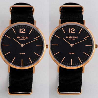 2 Uhren 1 Damen + 1 Herren Madison NEW YORK SLIM Schwarz und Roségold 98,00  NEU