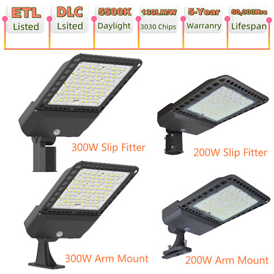 300W LED Parking Lot Lights with Dusk-to-Dawn Photocell Commercial Area Lighting