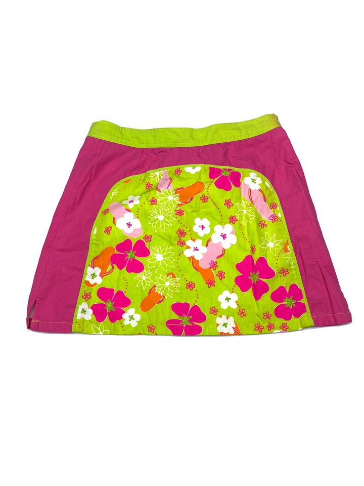 Lilly Pulitzer Girls Beach Short Skirt Sz 8 Pink Green Floral Pattern A-line VTG - Image 2 of 4