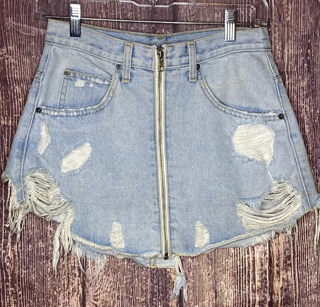 Zip front denim skirt sale