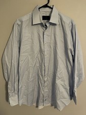 David Donahue Light Blue Geometric L/S Button Up Dress Shirt - Men's 16.5 34/35