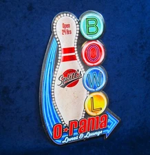 BOWL-O-RAMA -*US MADE*- Die-Cut Embossed Metal Sign -Man Cave Bar Pub Wall Décor