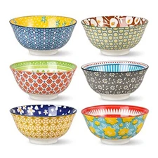 Porcelain Soup Cereal Bowls Set Ceramic Bowls For Kitchen 23 Oz 6 Colorful Patte