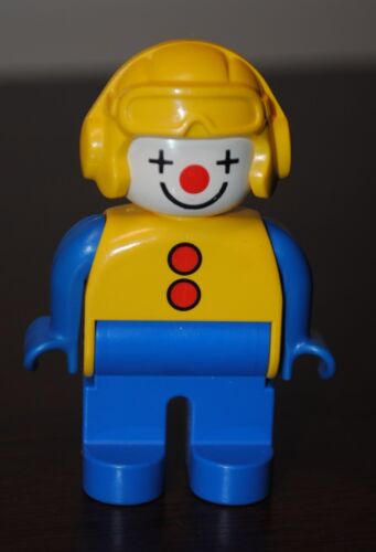 Lego Minifigure -4555pb183 Duplo Figure, Male, Clown, Blue Legs, Yellow Helmet - Picture 1 of 7