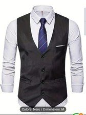 Gilet da uomo alla moda classico collo a V abito da lavoro tinta unita M Nero 