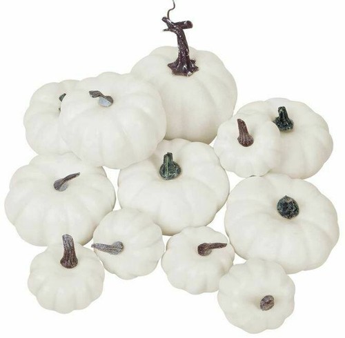12 Pcs Artificial White Pumpkins, Assorted Size Harvest Fake Foam Pumpkins NEW - Picture 2 of 6
