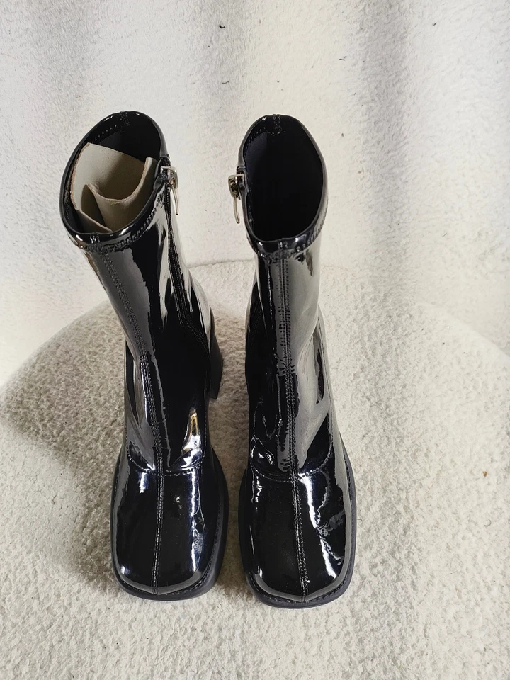 Botas de mujer Nine West Gerri3 6,5 charol negro cremallera tacón grueso Foto 3 de 4