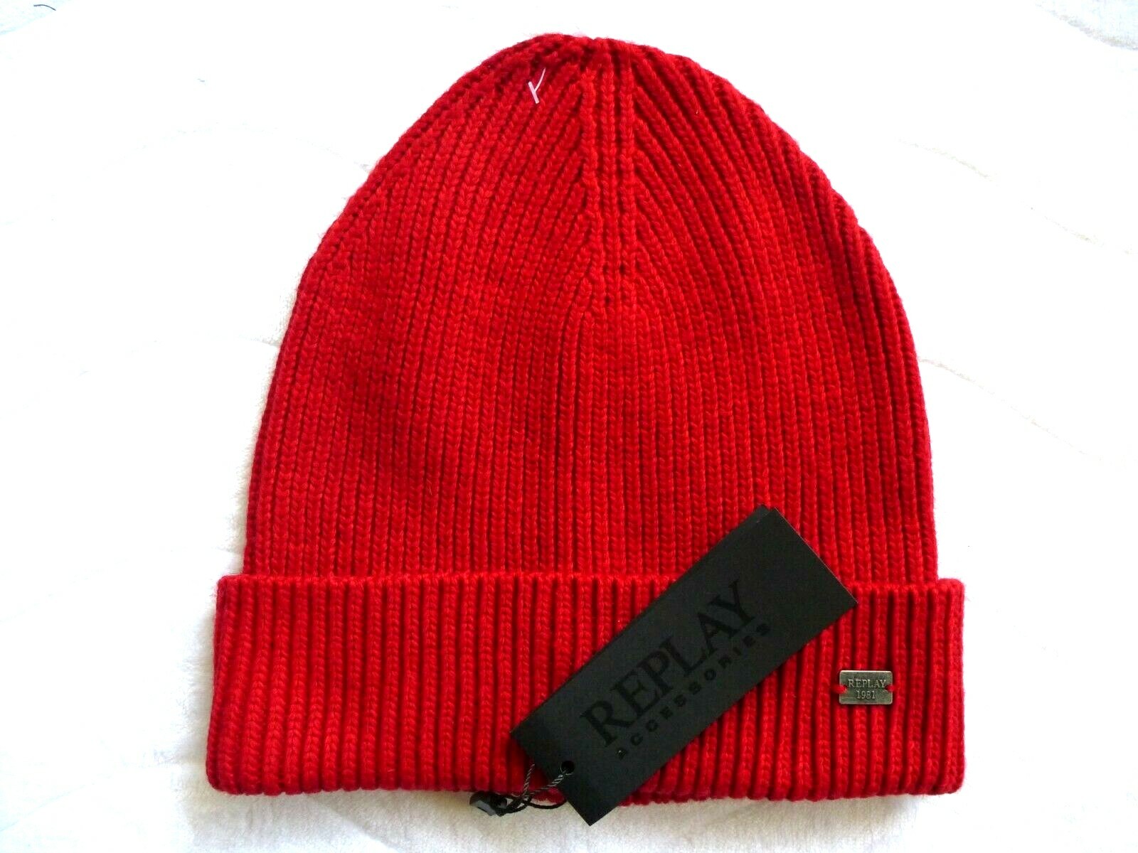 Genuine REPLAY Red TALLER Wool Knitted BEANIE Toque Hat Tags OSFA Tags