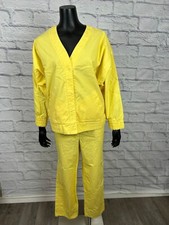 Jordache 2 PC Set Pants  Button Up Long Sleeve Top Yellow Vtg 80s Womens Sz 30
