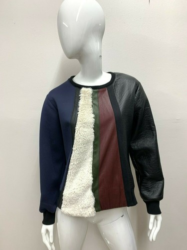 NWT BCBG MAXAZRIA Women's Multicolor Faux Leather Fur Pullover Sweater Size S - 第 3/8 張圖片