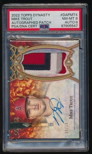 Mike Trout 2022 Topps Dynasty 4 Color Patch Auto 08/10 PSA 8/8