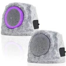2-Pack Solar Powered Rock Speakers Outdoor Water-Resistant with 3 Mode Lights...