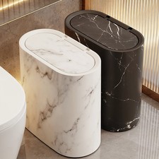 Plastic Marble Pattern Trash Can Small Garbage Bin with Lid for Bathroom Narrow