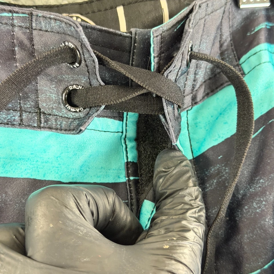 Bermuda de natação Da Hui masculina tamanho 36 azul listra preta praia surf verão - Imagem 3 de 4