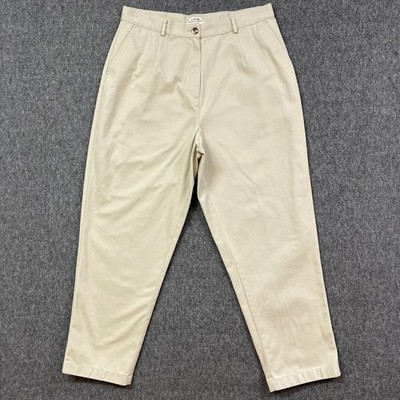 LLBean Pants Womens Petite 16 Original Fit Beige Cotton Chino Pleated Classic