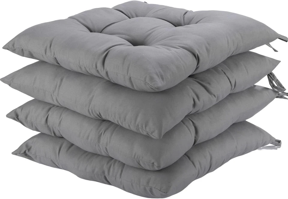 HAMO Dining Chair Seat Pad Cushions Set of 4, 38x38 cm, 15x15 inches (Grey)