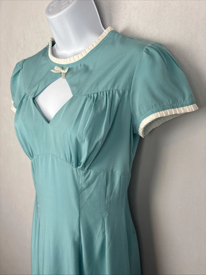 Hell Bunny Retro Midi Dress Size XS Blue Keyhole Neck Pleated Collar Rockabilly - Image 4 of 4