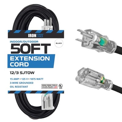 Iron Forge Cable Oil Resistant 12 Gauge Extension Cord 50 ft, 12/3 SJTOW 50 F...