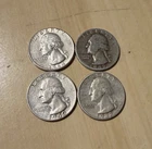 Lot of 4 circulated Washington Silver Quarters 1937, 1940, 1947, 1964