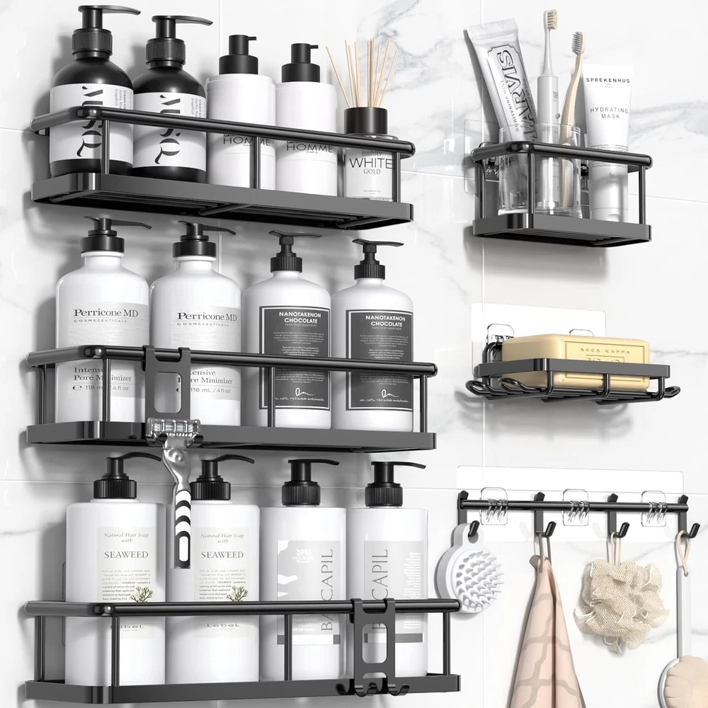 6-Pack Large Shower Caddy with Soap Holder and 12 Hooks for Bathroom Storage