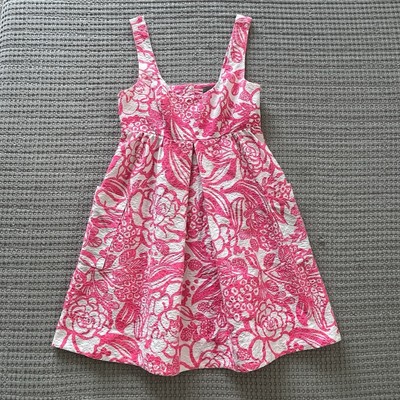 Vanessa Virginia Anthropologie Hot Pink & White Floral Cotton Shift Dress Size 4