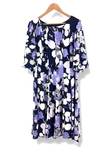 Rabbit Purple Navy Floral Print Bubble Sleeve A-Line Dress Size 18 2X Plus Size - Picture 8 of 8