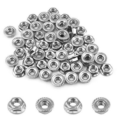 55 Pack M6 Serrated Flange Hex Nuts, M6-1mm Hexagon M6, Silver 
