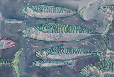 Makrele Fisch, Gemälde Aquarell Druck 30x20 cm