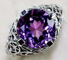 5CT Natural Amethyst 925 Solid Sterling Silver Ring Jewelry Sz 5,6,7,8 US6