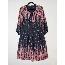 Tommy Hilfiger Womens 10 Dress Floral Chiffon Navy Sakura Garden Cottage Blouson