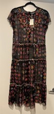 Johnny Was Rheia Tiered Mesh Womens Dress Medium Embroidered W/Slip 350