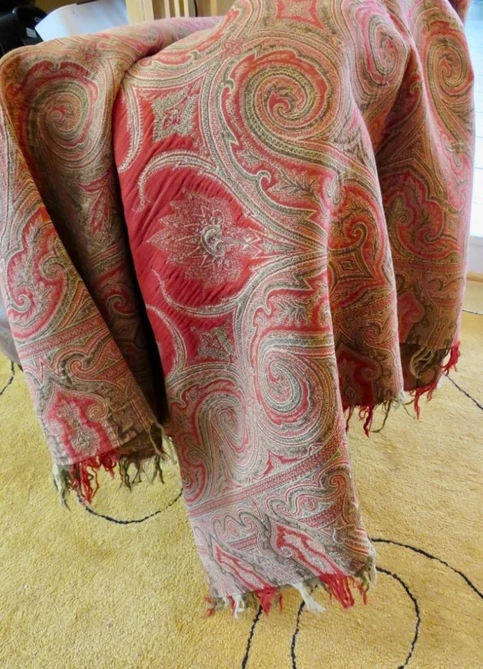 Antiguo Mantón Victoriano Persa Tejido Lana Paisley Piano 70" Cuadrado Tiro Boho Foto 4 de 4