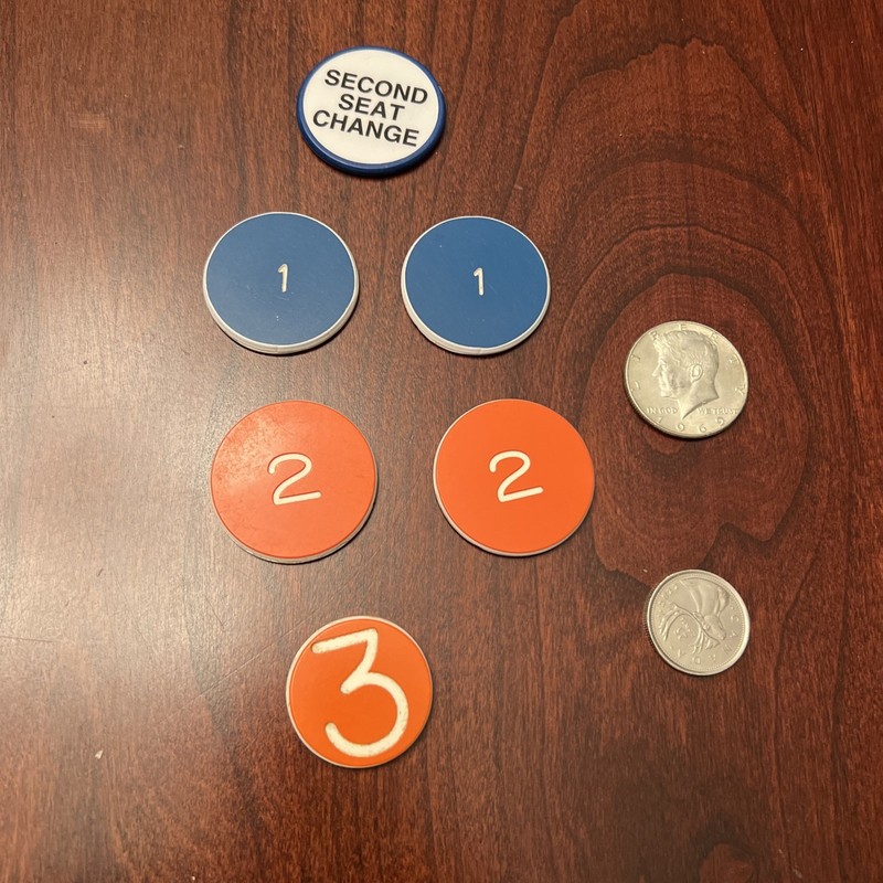 5 Total Seat Change Poker Buttons   Double Sided  BUTTONS - See Pictures Awesome