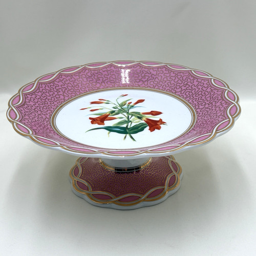 Vintage Pink  & Gold Hand Painted Cake Stand by Two's Company