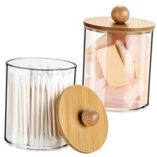 Qtip Dispenser Apothecary Jars with Bamboo Lids - 12 oz Clear 12oz of 2 Pack